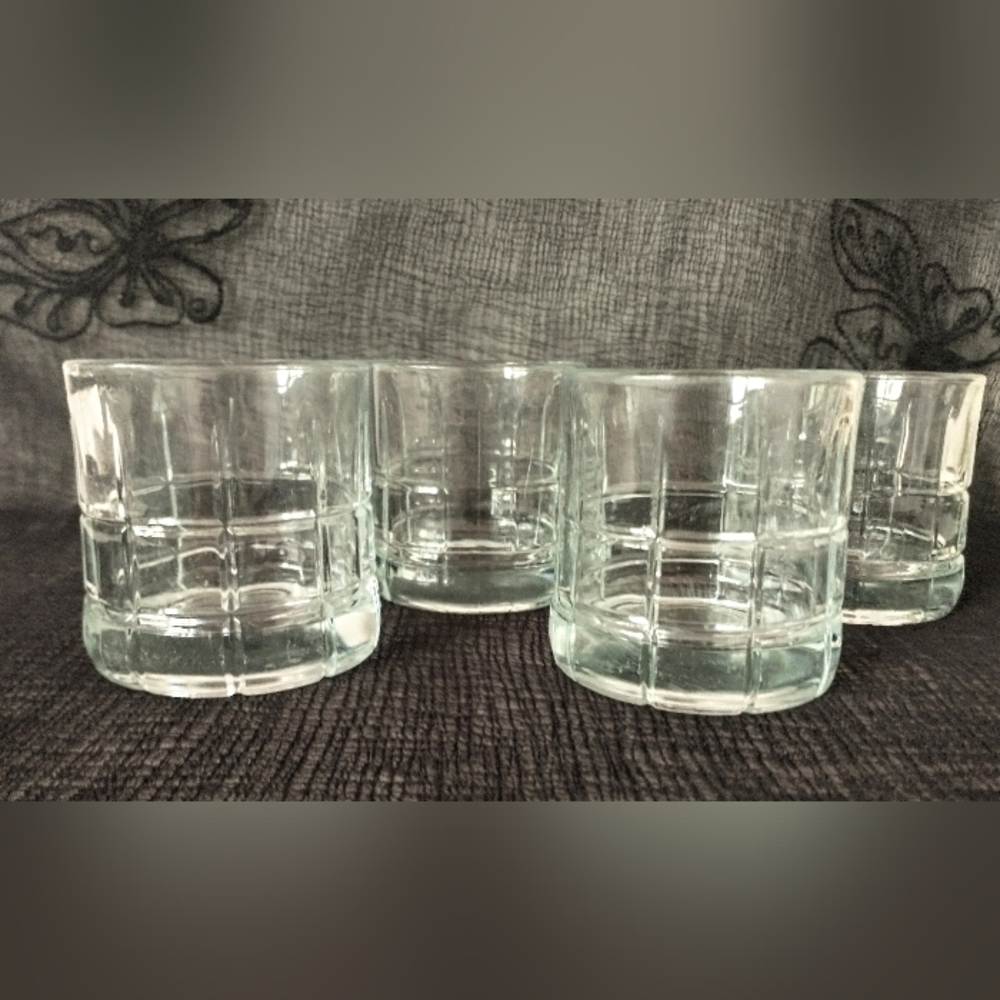 Set of 4 Vintage Anchor Hocking Tartan Manchester Double Old Fashion